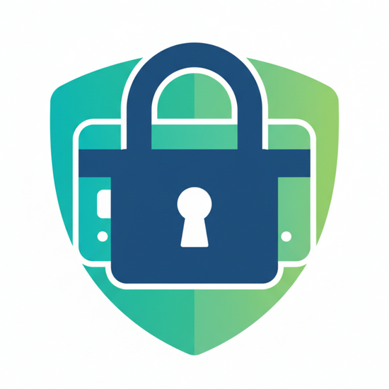 Lock icon on a shield with a gradient background